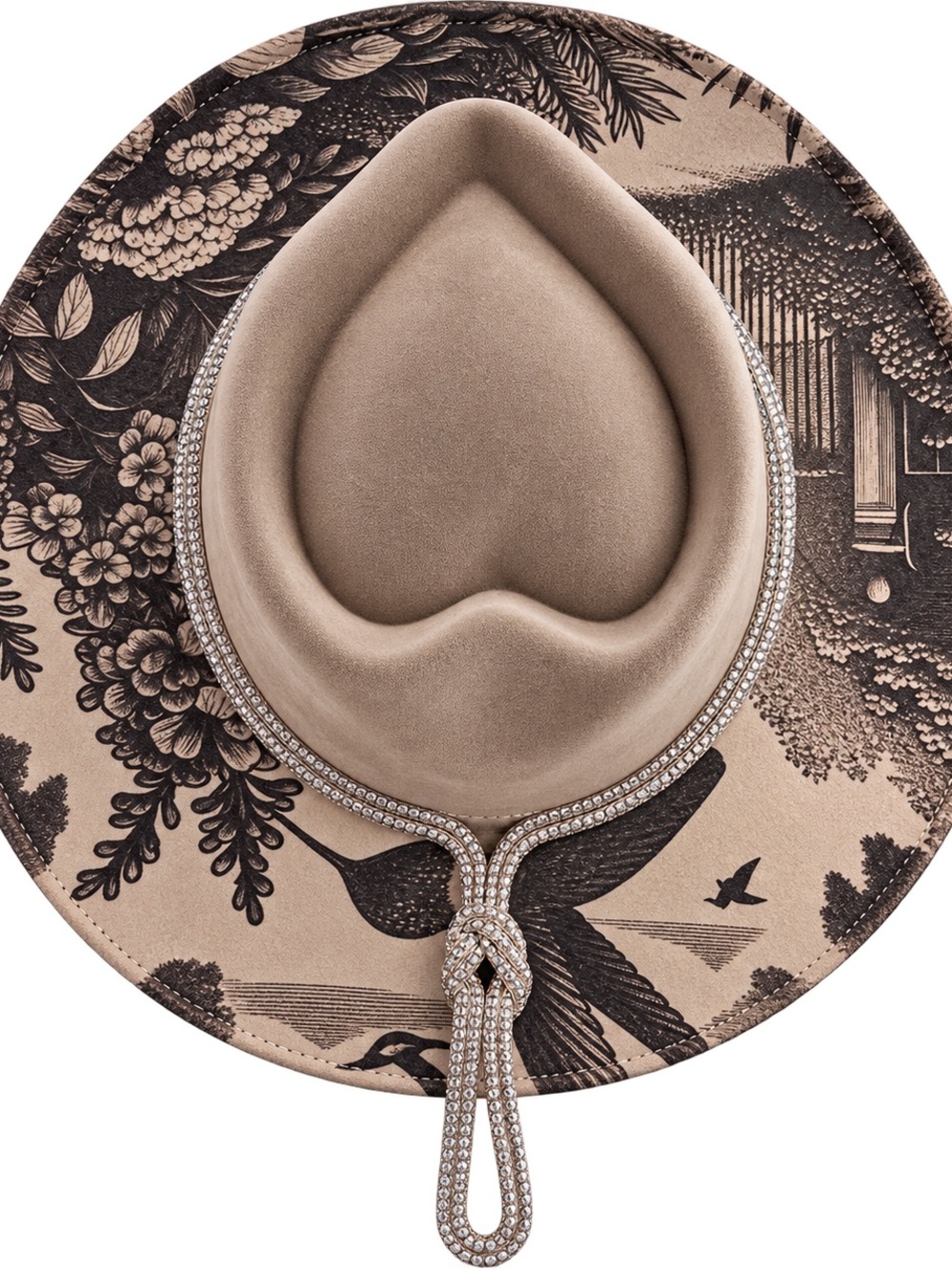 Embellished Beige Women's Statement Hat with Crystal Trim